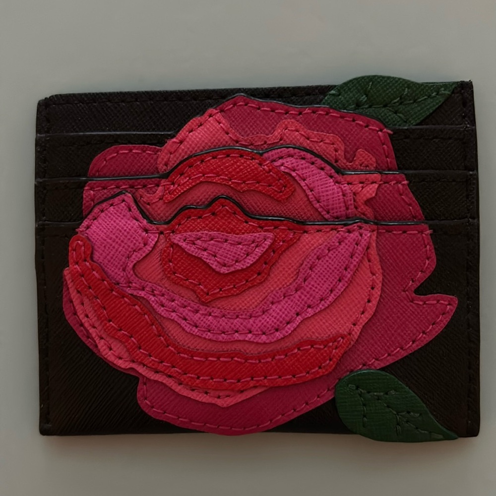 New Kate Spade Roses leather Card Case